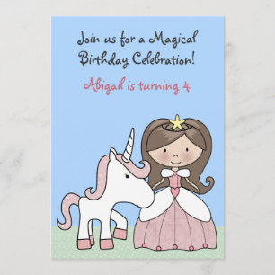 Convite Brunette Princess e Unicorn Aniversário