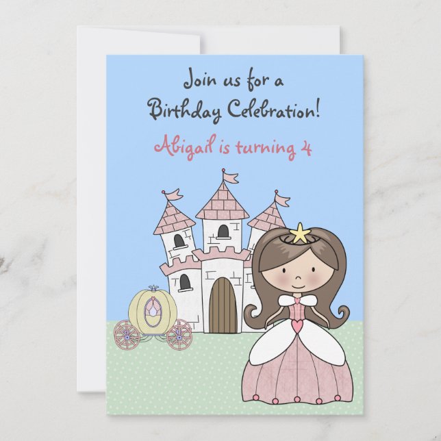 Convite Brunette Princess Fairy Tale Aniversário (Frente)