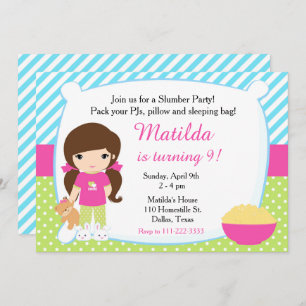 Convite Brunette Sleepover Slumber Party Aniversário