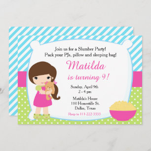 Convite Brunette Sleepover Slumber Party Aniversário