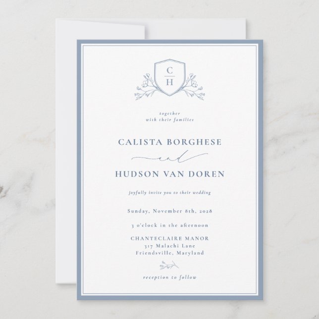 Convite BRUNSWICK Floral Monogram Wedding Crest Invitation (Frente)