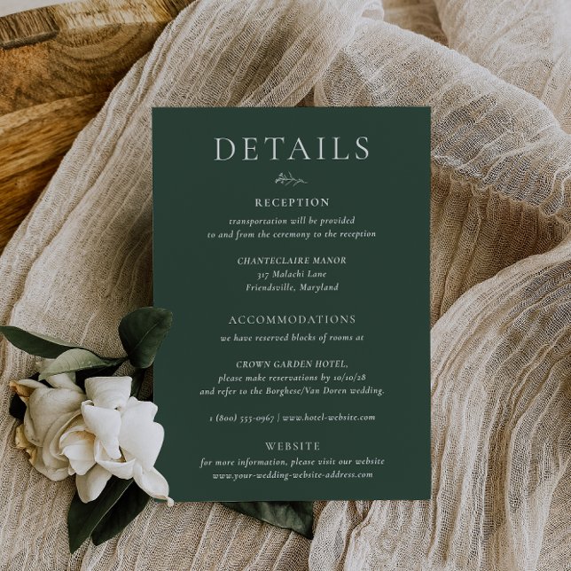 Convite BRUNSWICK Green Wedding Details Card (Criador carregado)