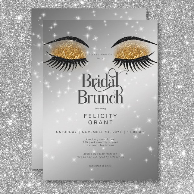 Convite Brunt Bridal de Olhos Dourados Modernos (Modern Gold Glam Eyes Bridal Brunch Invitation)