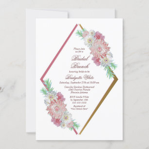 Convite Brunt De Brida Floral Geométrica Rosa Esbranquiç
