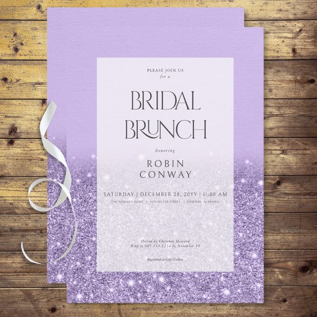 Convite Brunt de Lavanda Moderna Glam Glitter Bridal (Modern Lavender Glam Glitter Bridal Brunch Invitation)