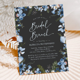 Convite Brunt Floral Bridal Azul, Cinza Moderna Boho