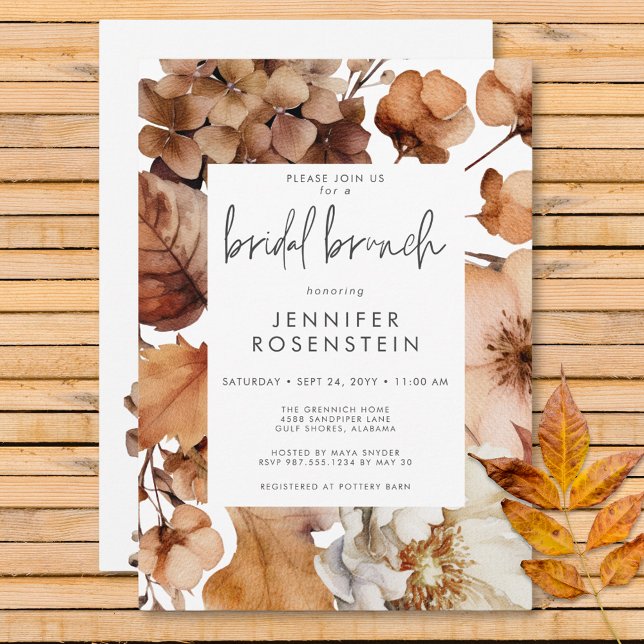 Convite Brunt Floral Neutro de Queda Moderna (Modern Fall Neutral Floral Frame Bridal Brunch Invitation)