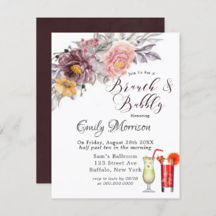 Convite Brurgundy Blush Yellow Peonies Brunch e Bubble