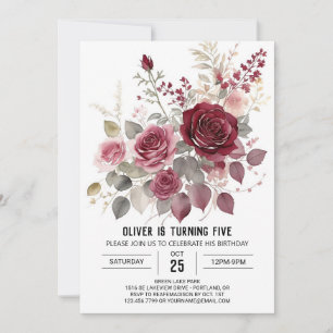 Convite Brurgundy Floral Digital Whimsy