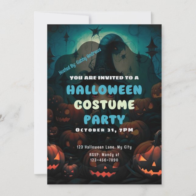 Convite Bruxa Abóbora de Halloween Assustadora (Frente)