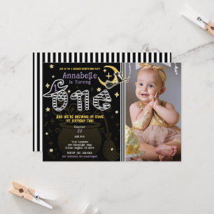 Convite Bruxa Amarela e Preta no Halloween de 1º Aniversár