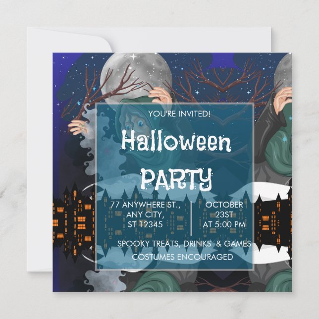 Convite Bruxa Assustadora & Casa Assombrada Halloween🌙 (Frente)