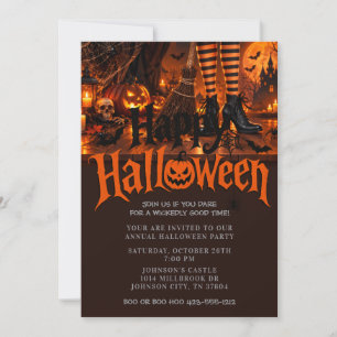 Convite Bruxa Botas Vassoura Jack O Lantern Halloween