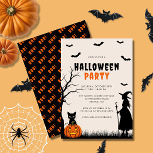 Convite Bruxa de Abóbora Laranja Preta Festa de Halloween