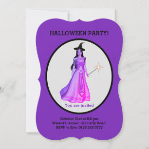 Convite Bruxa de Halloween Bonita em Preto e Roxo