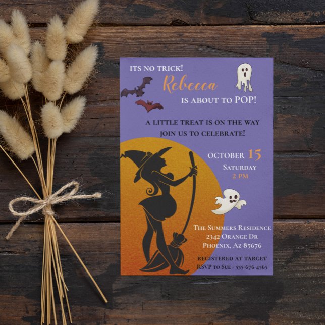 Convite Bruxa de Halloween Chás de Bebê Fantasmas Morcegos (Criador carregado)