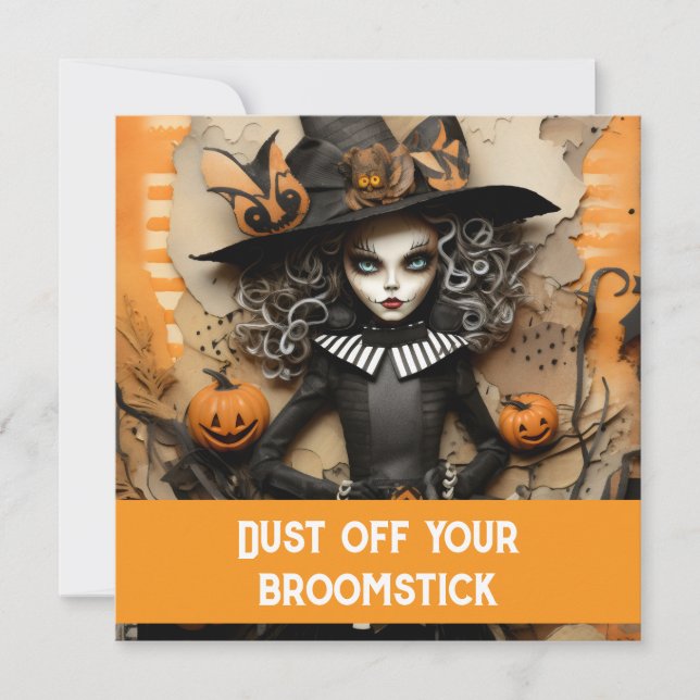Convite Bruxa de Halloween com abóboras (Frente)
