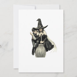 Convite Bruxa de Halloween e Menino: Dupla de Magia Negra