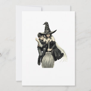 Convite Bruxa de Halloween e Menino: Dupla de Magia Negra