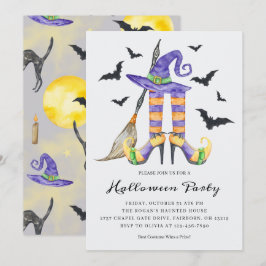 Convite Bruxa de Halloween Pernas e Chapéu Festa