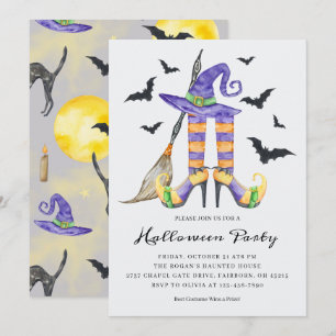 Convite Bruxa de Halloween Pernas e Chapéu Festa