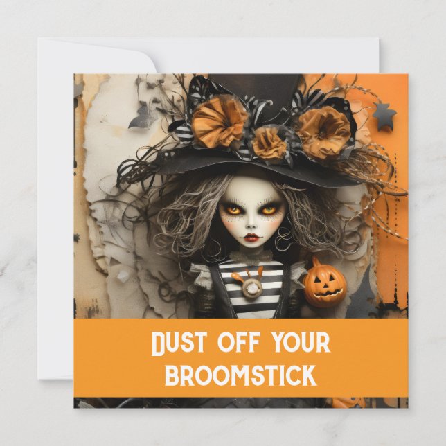 Convite bruxa do Halloween com abóboras (Frente)