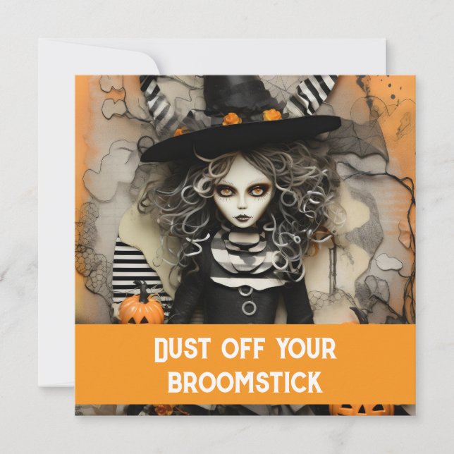 Convite bruxa do Halloween com abóboras (Frente)