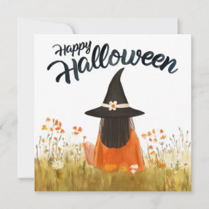 Convite Bruxa do Halloween em Campo de Flores