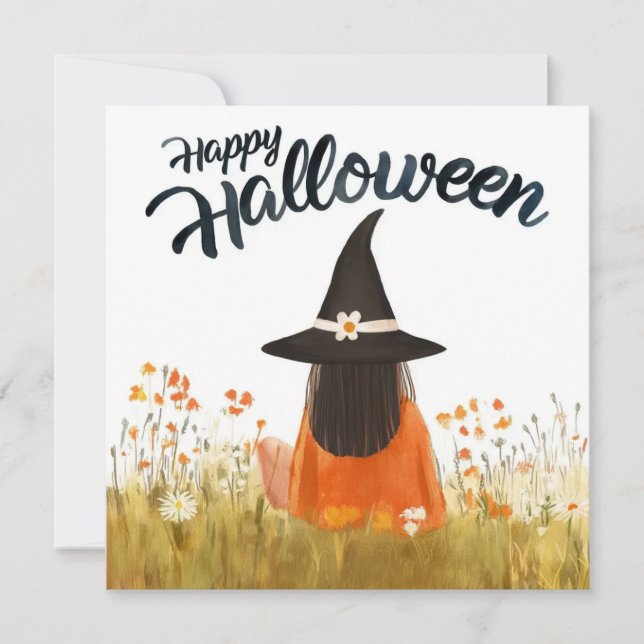 Convite Bruxa do Halloween em Campo de Flores (Frente)