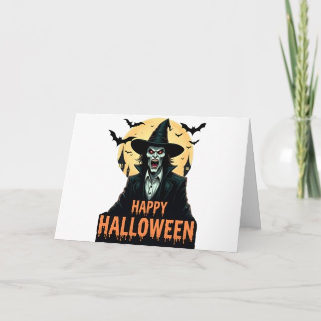 Convite Bruxa do Horror das Halloween com Olhos Vermelhos (Frente)