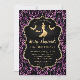 Convite Bruxa Dourada e Morcegos Damask 21º Aniversário