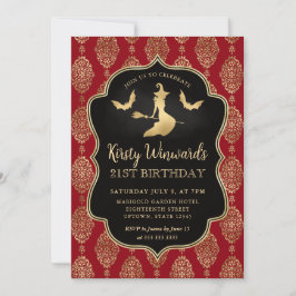 Convite Bruxa Dourada e Padrão Damask para 21º Aniversário