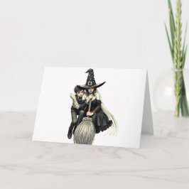 Convite Bruxa e Menino do Halloween: Duo Mágico Escuro