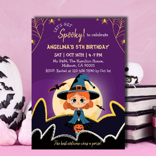 Convite Bruxa Espetacular de Halloween Aniversário de 5 an