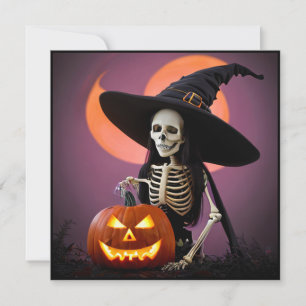 Convite Bruxa Esqueleto com Festa de Halloween do Abóbora