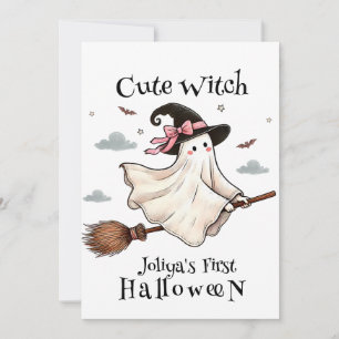 Convite Bruxa fofa simples e elegante primeiro Halloween