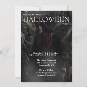 Convite Bruxa Gótica Moderna de Halloween na Floresta Escu