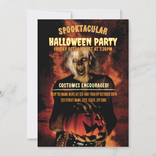 Convite bruxa malvada com a festa de abóbora no Halloween (Frente)