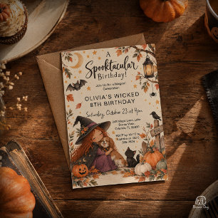 Convite Bruxa Pequenina Aniversário de Halloween Aquarela