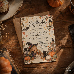 Convite Bruxa Pequenina Aniversário Halloween Aquarela