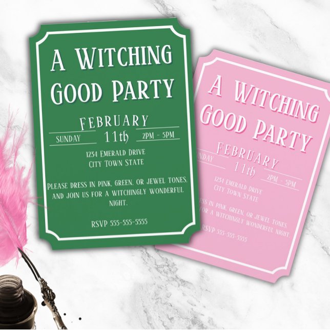 Convite Bruxa Verde Rosa - Feliz Aniversário (Pink & Green Witch - Wickedly Good Birthday Party for Girls)