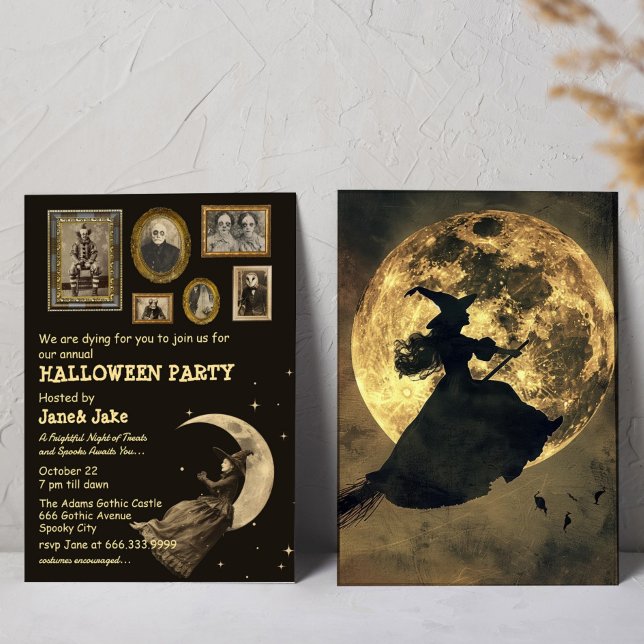 Convite Bruxa Vitoriana Oddities Festa de Halloween (Criador carregado)