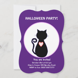 Convite Bruxa voadora de Halloween & gato preto
