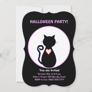 Convite Bruxa voadora de Halloween & gato preto