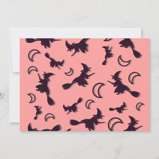 Convite Bruxa voadora entre meia lua na noite de Halloween (Frente)