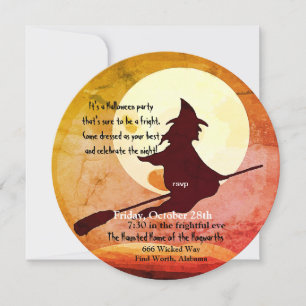 Convite bruxa voadora Halloween n.o 3
