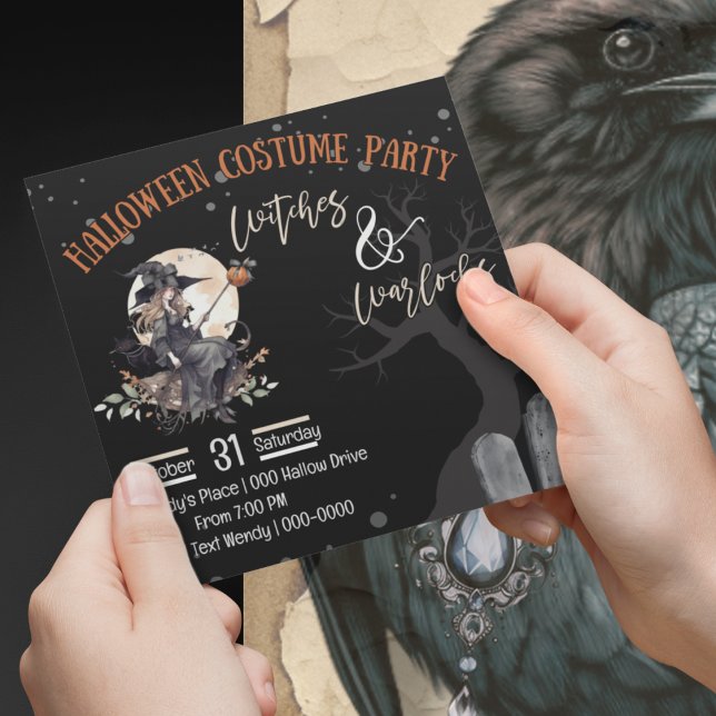 Convite Bruxas e Warlock Halloween (Witches and Warlocks Halloween Party invitation you customize. )