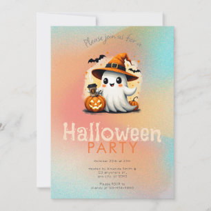 Convite Bruxas Fantasmas Fofas Chapéu Café Festa Halloween