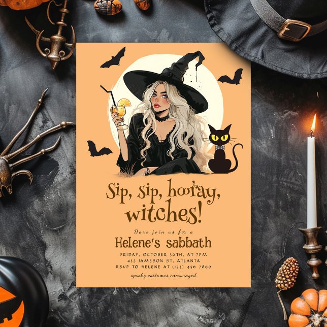 Convite Bruxas Meninas Noite Adulto Festa de Halloween (Witches Sabbath Elegant Adult Halloween Party Invitation)