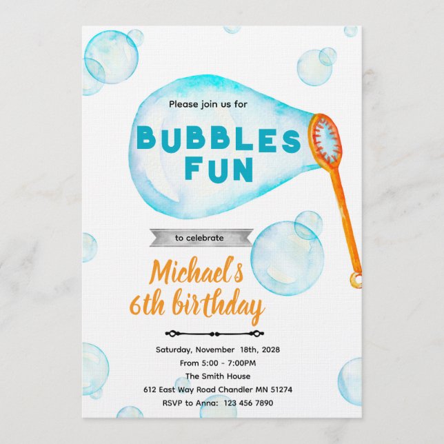 Convite Bubble boy Birthday Invitation (Frente)